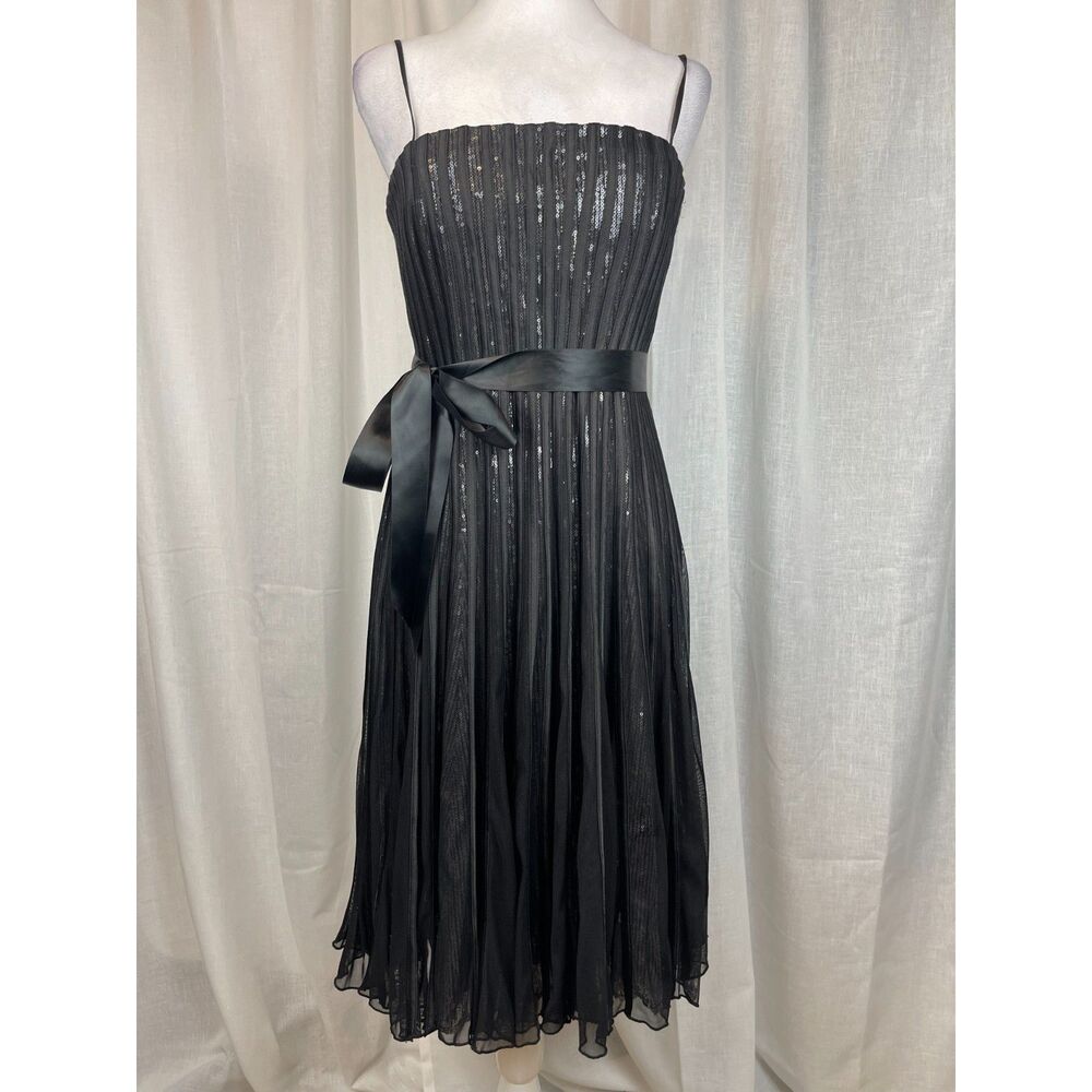 JS Collections Black Pleated Sequin Midi Dress Satin Bow Formal Party 8